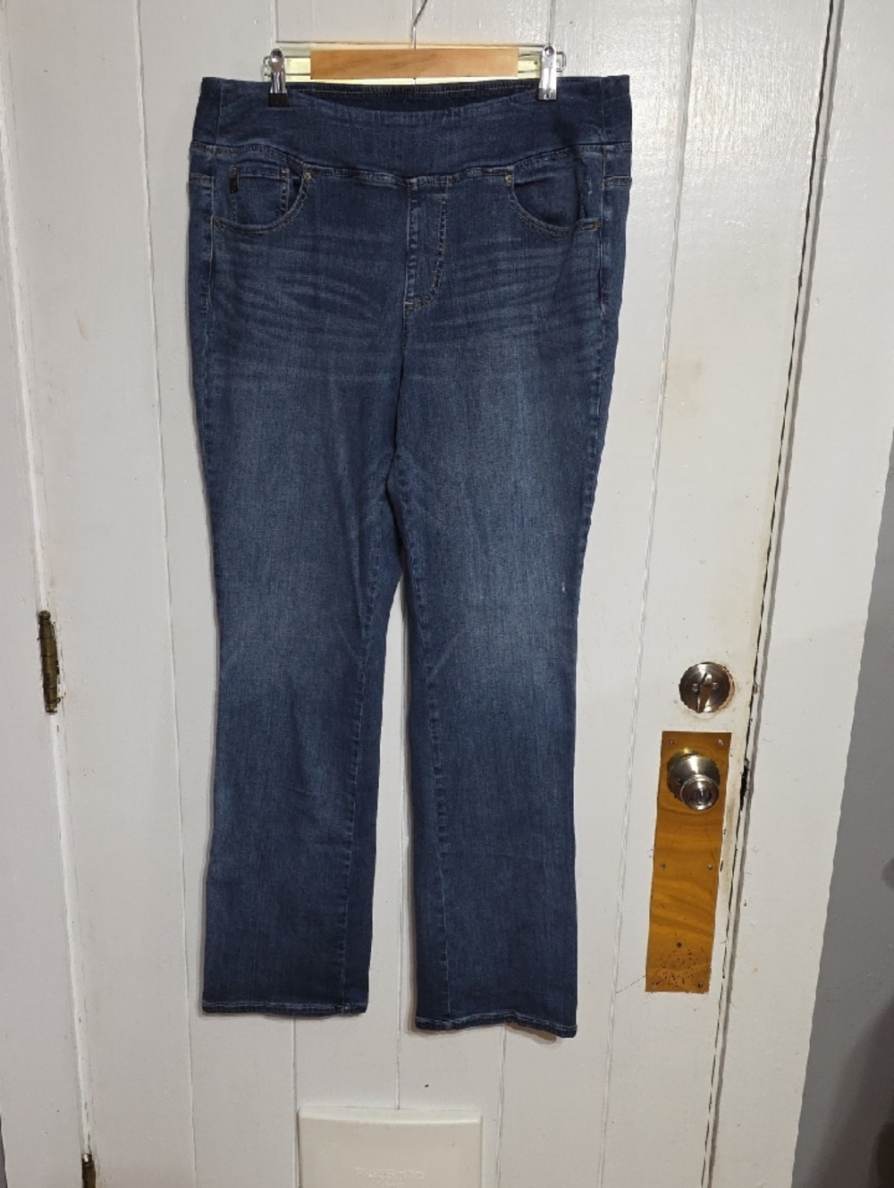 Belle Kim Gravel Women's Jeans Pull-On Pockets Comfort Stretch Sz 18W Tall EUC